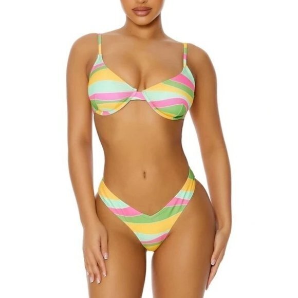 Forplay Underwire 2 Piece Bikini Cheeky Multi Thick Band  Color Size M RefFNB - Picture 3 of 12